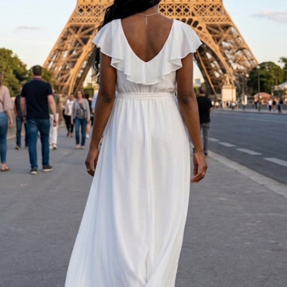 White Maxi Dress with V-Neck by Baltic Born - Picture 4 of 9